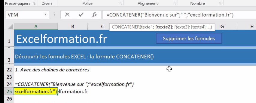 VIDEO Assembler des cellules avec la fonction CONCATENER